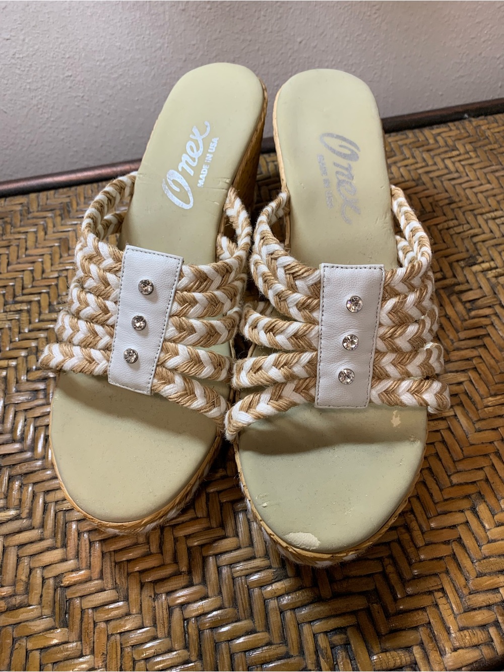 Onex Braided Slide Wedges in Cream and Tan, Size 11